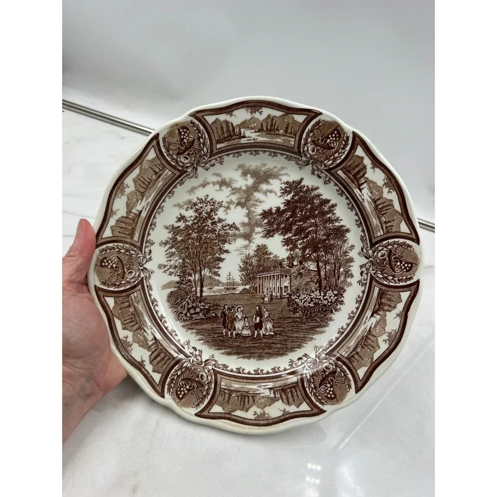 J&G Meakin Americana Brown Transferware 10 Inch Dinner Plate Style House England